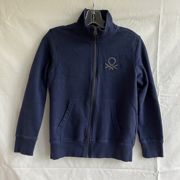 Benetton boys 10/11years navy blue zip up jacket size XL, mock neck, two pockets - Picture 1 of 9